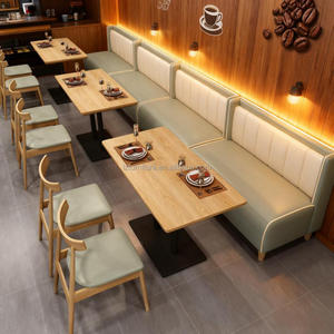 Fast Food Booth Benches Sofa square Coffee Shop Wood Cafe Commercial <b>Restaurant</b> Furniture Table and Chair Booth Seating <b>Set</b> - Product Image 3