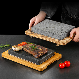Piatto da bistecca in <span class=keywords><strong>pietra</strong></span> <span class=keywords><strong>lavica</strong></span> con vassoio di bambù cottura di pietre calde per bistecca griglia interna sfrigolante bistecca calda <span class=keywords><strong>pietra</strong></span> da cucina Set di rocce - Product Image 4