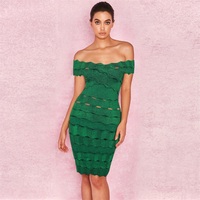 Robe bandage verte brillante à épaules dénudées, nouveau style, jacquard épais, robe moulante de soirée pour femmes