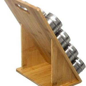 Wooden Magnetic <b>Spice</b> Rack With Handle Bamboo Kitchen Storage For Seasoning And Pepper Powder 12 <b>Jar</b> Set - Product Image 5