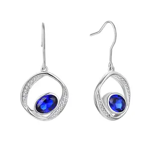 YH JEWELLERY Wholesale High Quality 925 Sterling Silver Blue Spinel Studded Oval Shape Dangler Earrings