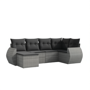 Ensemble de canapés de jardin modulaires en rotin gris et acier, mobilier d'extérieur moderne pour jardin, capacité 6 personnes - Product Image 1