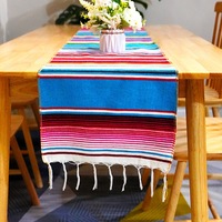 Nappe mexicaine arc-en-ciel pour décoration de fête, chemin de table rayé en polyester/coton