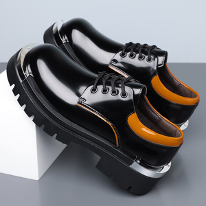 Chaussures de travail en cuir pour hommes grandes tailles 2026 à semelle épaisse et rehaussée, confortables, brillantes et à bout rond - Product Image 1