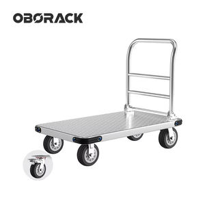 गोदाम के उपयोग के लिए औद्योगिक भारी शुल्क चार पहिया फोल्डेबल स्टेनलेस स्टील फ्लैटबेड ट्रॉली कार्गो ट्रेलर - Product Image 1