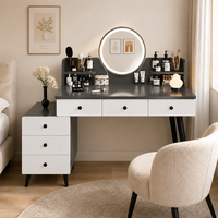 Bureau de maquillage avec miroir rond, rangement spacieux et design moderne élégant