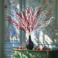 Spray de corail de Noël floqué rouge et blanc de 14 cm (5,5 pouces) pour arrangements floraux de fêtes - Vente en gros