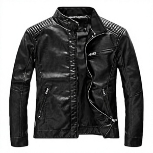 Veste en cuir véritable noire pour homme de haute qualité, coupe ajustée, col montant, fermeture éclair, vêtement d'extérieur pour moto, respirante, manteau d'hiver - Product Image 1