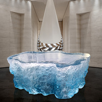 Table basse carrée simple et moderne en verre Table à thé design en résine transparente pour hôtel modèle chambre salon maison ondulation de l'eau