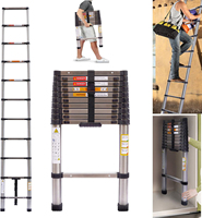 Échelle télescopique extensible multifonctionnelle en acier inoxydable moderne certifiée, avec joint en bambou, pour un usage domestique