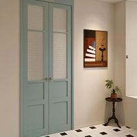 Porte d'entrée à double panneau de style classique moderne, finition laquée bleue brillante, porte en bois composite avec verre
