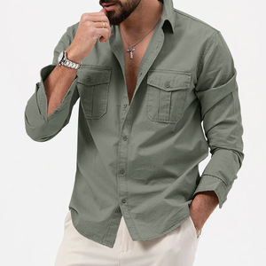 2025 primavera camicie da uomo alla moda Casual colletto con risvolto a maniche lunghe con <span class=keywords><strong>doppio</strong></span> taschino bottone Soild top vestiti <span class=keywords><strong>camicia</strong></span> da uomo - Product Image 4