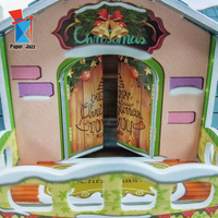 Puzzle Busa 3D Adegan Rumah Natal Mainan Kerajinan Anak Santa Snowman Sleigh Model Rakitan Dekorasi Rumah Natal Biru Hijau
