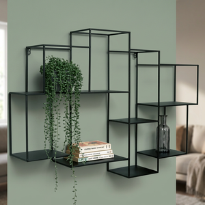 Minimalist Wall <b>Shelf</b> Metal Storage Rack Black Powder Coated Adjustable Five Layers For Living Room Display And Organization - Product Image 1