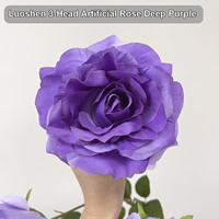 Lot de 3 têtes de roses artificielles en soie, branche de rose artificielle aspect soie pour vase et arrangement floral à la maison
