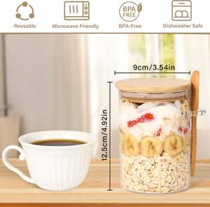 Contenants en verre de 18 oz pour préparation de repas, pots à overnight oats avec couvercles, tasses à overnight oats pour usage domestique - Product Image 2