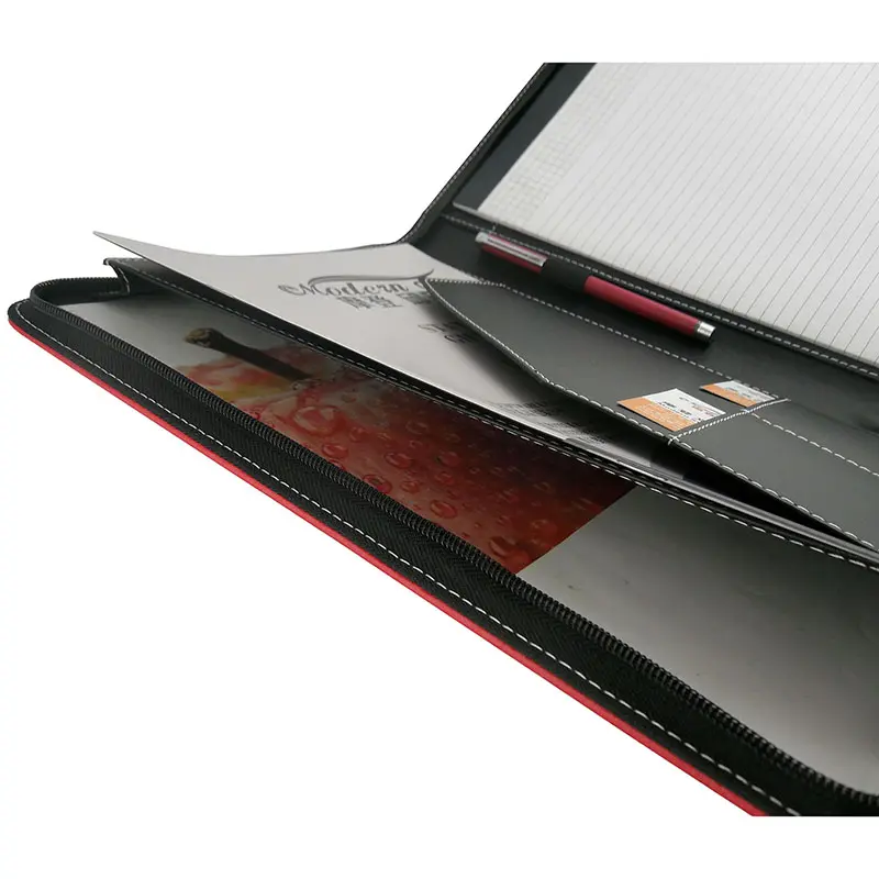 High Quality A4 PU Leather Presentation Pockets Travel Document Folder business portfolio organizer folder