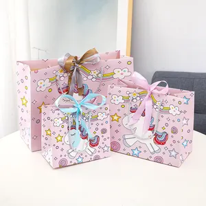 Tas hadiah kertas Unicorn anak-anak, tas suvenir pesta ulang tahun anak laki-laki dan perempuan