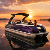Bateau ponton en aluminium de 22 pieds pour 12 personnes, idéal pour la pêche sportive en famille, avec table de salon, arche électrique, homologué CE, remorque et moteur en option 200 CV