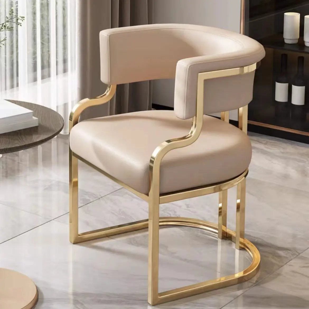 Pata impermeable de cuero de microfibra para restaurante, silla de comedor de Hotel, de Metal dorado, moderna y sencilla, tubo de acero y hierro de lujo