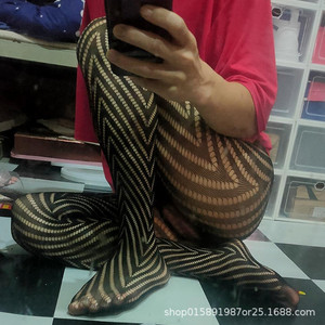 Men <b>Fishnet</b> Leggings Black Nylon Breathable Elastic Striped Hollow Design Spring 2024 Fashion Men's Leggings - Product Image 3