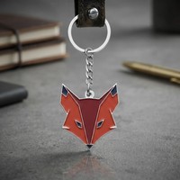 Porte-clés mousqueton personnalisé en alliage de zinc, motif renard géométrique de dessin animé, émail doux dégradé rouge, porte-clés métallique, merchandising de marque, OEM ODM, faible MOQ