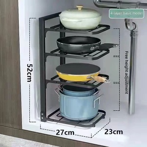 Scaffale porta pentole e padelle in <span class=keywords><strong>acciaio</strong></span> Amz regolabile a 2/3/4 livelli, salvaspazio per armadietti, organizer sottolavello per utensili da <span class=keywords><strong>cucina</strong></span> - Product Image 4