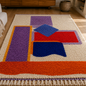 Geometric Colorful Hand Knotted Wool Rug Rectangle Thick High Pile Bohemian Style Rubber Backing Living <b>Room</b> Area Rug - Product Image 2
