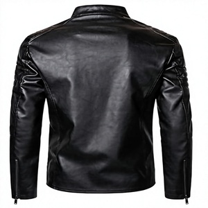 Chaqueta de Motociclista de Cuero Negra Unisex WARPRO INDUSTRY, Cuello Alto, Cuatro Bolsillos con Cremallera, Hombros Acolchados, Corte Moderno y Ajustado, Estilo Casual para Otoño - Product Image 3