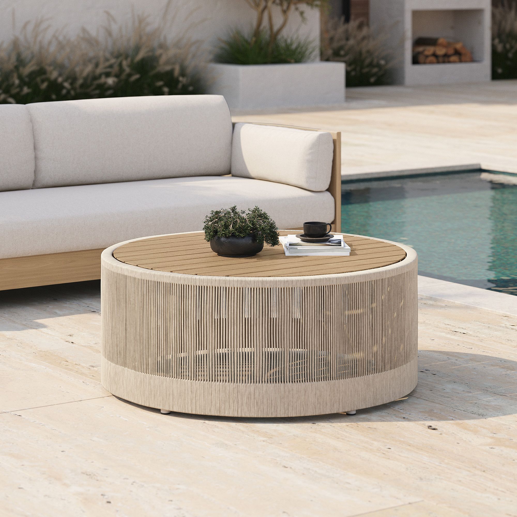Fashion Furniture patio outdoor or indoor Dining room round wood rope coffee table