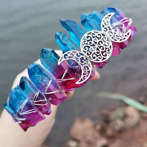 天然宝石電気メッキカラフルなオーラムーンウィッチクリスタルクラウンヘッドバンドティアラヘアジュエリーアクセサリー用 - Product Image 4