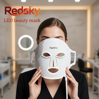 REDSKY Masque facial LED portable en silicone à 3 couleurs pour la luminothérapie rouge avec prise américaine