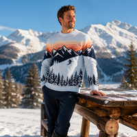 Pull en tricot jacquard personnalisé pour homme, motif scène de ski montagne, col rond, manches longues, fabricant de pulls tricotés