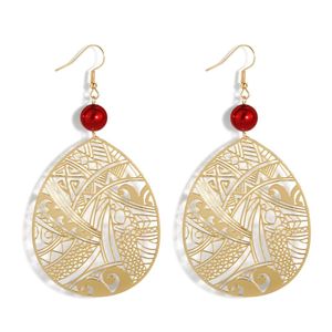 Boucles d'oreilles en forme de goutte d'eau pour femme, bijoux hawaïens Tribal, plaqué or 18 carats, nouveauté <span class=keywords><strong>2023</strong></span> - Product Image 4