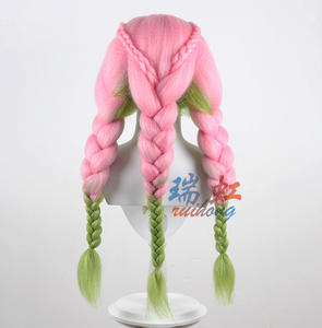 Perruque Kanroji <span class=keywords><strong>Mitsuri</strong></span>, perruques de <span class=keywords><strong>cosplay</strong></span> d'anime, perruques pour femmes, dégradé rose vert, longue perruque tressée lolita, cheveux Ecowalson - Product Image 6