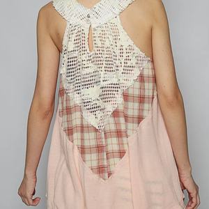 Blusa Bohemia de Rayón en Oferta, con Cuello de Encaje y Detalle de Panel a Cuadros, Top sin Mangas para Mujer - Product Image 4