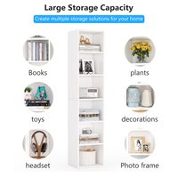 FANYIGE OEM Personnalisé, Bibliothèque Moderne Blanche en MDF de 70,9 Pouces de Haut, Étroite, avec 6 Niveaux Ajustables, Présentoir Cube, Coiffeuse