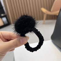 MWFur-Bande de cheveux à pompon en fourrure de vison naturelle faite à la main pour filles, corde à cheveux élastique décorée pour femmes