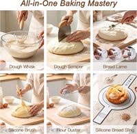 Kit de démarrage professionnel pour levain, panier de fermentation en silicone antiadhésif, fouet à pâte à manche en bois pour une levée uniforme