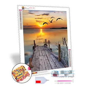 Venta al por mayor diamante pintura 5d puesta de sol resplandor puesta de sol en el río Diamante pintura Kit Diy diamante pintura para adultos