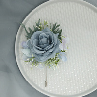 Ensemble de boutonnière et corsage de poignet bleu poussière pour mariage, rose artificielle en soie, épingle de revers pour le marié, fleur de main pour demoiselle d'honneur Pro Hub