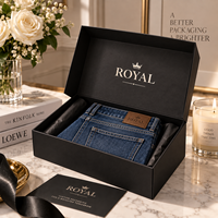 Boîte cadeau magnétique noire royale personnalisée avec logo et poignée en ruban, emballage rigide de luxe pour vêtements et chaussettes, faible MOQ