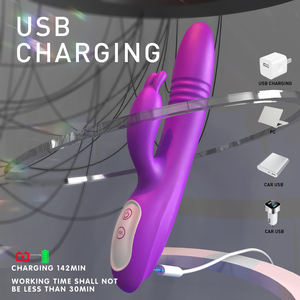 USB-aufladbarer wasserdichter Rabbit-Vibrator in Orange-Lila IPX7 aus Silikon/ABS mit Stoßfunktion, <span class=keywords><strong>Dildo</strong></span> für die männliche Masturbation und G-Punkt-Stimulation, Sex-Produkt - Product Image 6