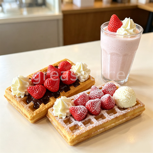 Modèle de dessert rectangulaire simulé, gaufre, fraise artificielle, crème fouettée, crème glacée, accessoire de présentation, décoration de vitrine de boulangerie, pour photos culinaires - Product Image 3