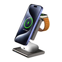 Station de charge sans fil pliable 15W OEM d'usine, chargeurs sans fil 3 en 1, chargeurs portables de voyage pour téléphone, montre et écouteurs