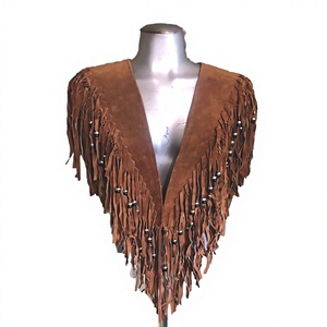 Women's Brown Suede Fringe Shawl Cape Long Tassel Bohemian <b>Scarf</b> All Seasons Daily Wear - Product Image 1