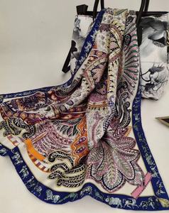 カスタム多色ペイズリーシルクスカーフ女性100% 桑シルク90x 90cm紫オレンジピンクブルー装飾高級ファッション - Product Image 3