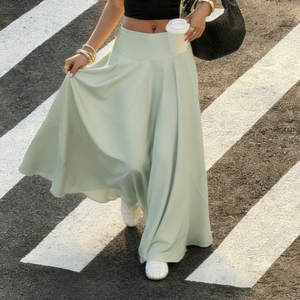 Jupe longue maxi taille haute pour femme, coupe trapèze fluide en satin avec ourlet irrégulier, élégante et décontractée pour l'été et les vacances - Product Image 2