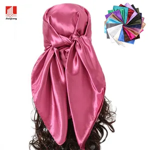 2022 Mode Pure Kleur Zijde Satijn Shiny Maleisië Foulard Moslim Groothandel Turkse Hijab Vrouwen Vierkante Satijnen Sjaal