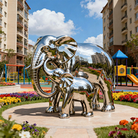Grande statue d'éléphant en métal et acier inoxydable Sculpture décorative d'extérieur Sculpture d'éléphant abstraite